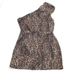 Avec Les Filles Womens Mini Dress Sz M Animal Print One Shoulder Bow Party Fun